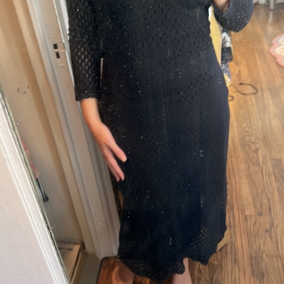 VINTAGE BETSEY JOHNSON BLACK STRETCH MIDI DRESS CLASSIC ICONIC BETSEY LACE S M - Picture 13 of 13